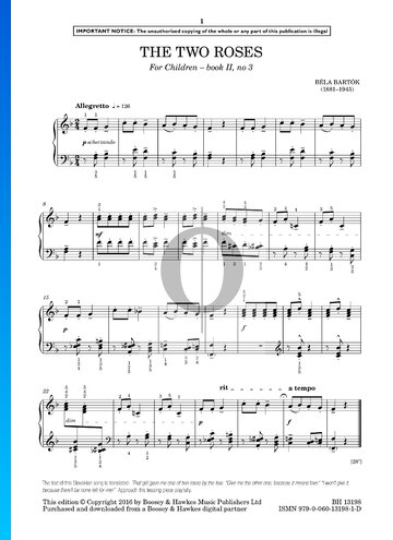 For Children, Sz. 42 Vol. 2: No. 3 The Two Roses Partitura
