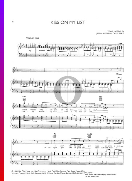 Kiss On My List Sheet Music