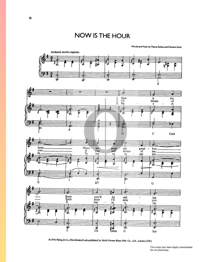 Now is the hour clement scott partitions de piano oktav