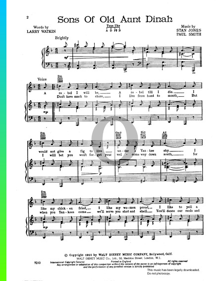 Sons Of Old Aunt Dinah Sheet Music