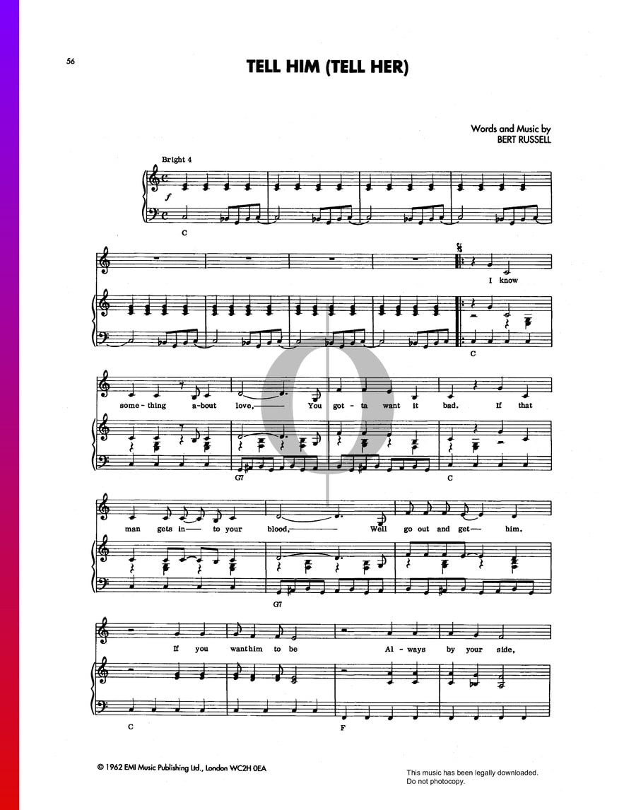 Tell Him (Tell Her) » The Exciters Partitions de piano OKTAV