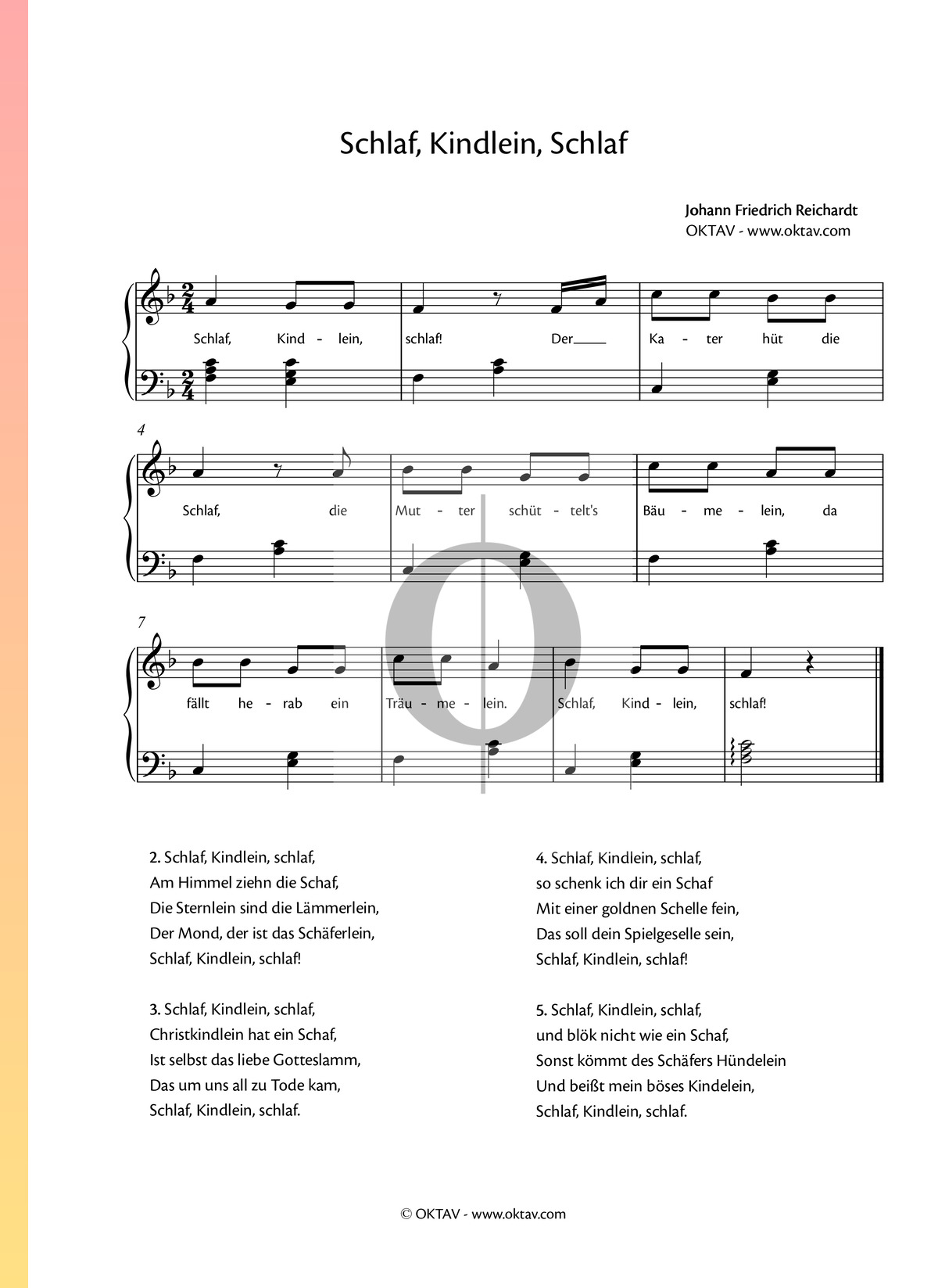 Schlaf Kindlein Schlaf Johann Friedrich Reichardt Piano Sheet Music Oktav 