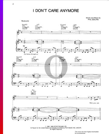 I Don't Care Anymore Sheet Music
