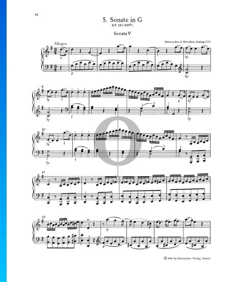 Sonata para piano n.º 5 en sol mayor, KV 283 (189h): 1. Allegro