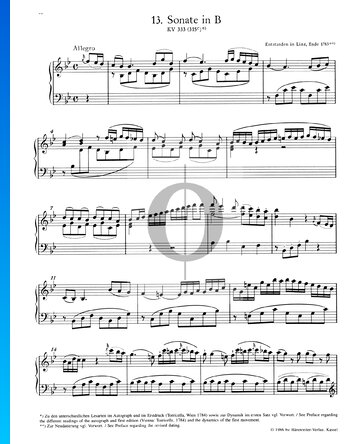 Partition Sonate pour Piano No. 13 Si bémol Majeur, KV 333 (315c): 1. Allegro