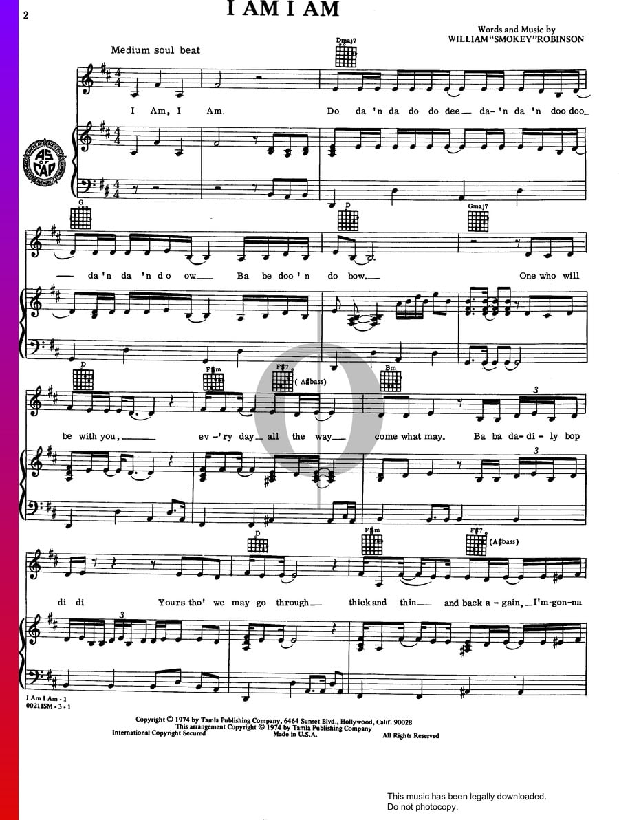 I Am I Am (Smokey Robinson) Piano Sheet Music - OKTAV