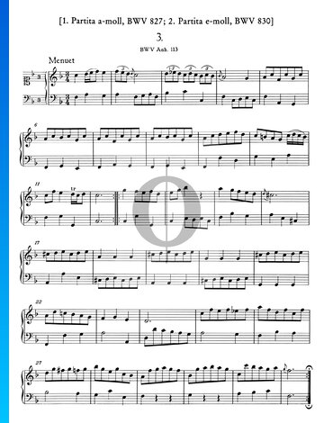 Partition Menuet en Fa Majeur, BWV Anh. 113