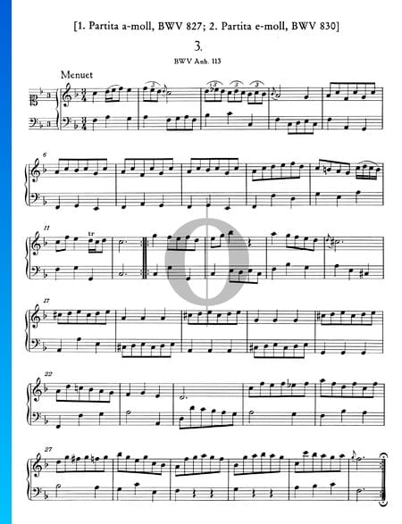 Menuet F-Dur, BWV Anh. 113 Musik-Noten
