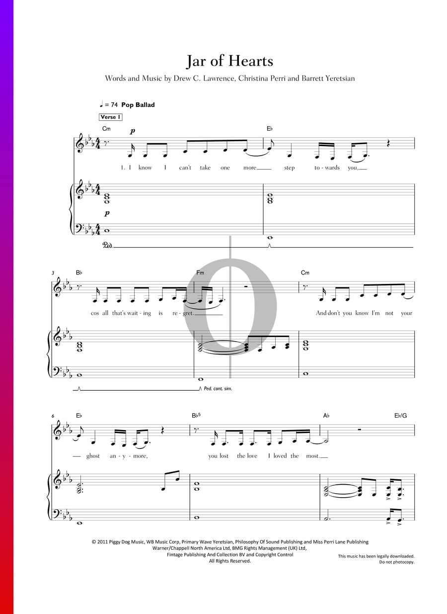 Christina Perri Jar Of Hearts Noten Klavier Kostenlos Jar Of Hearts (Christina Perri) Piano Sheet Music - OKTAV