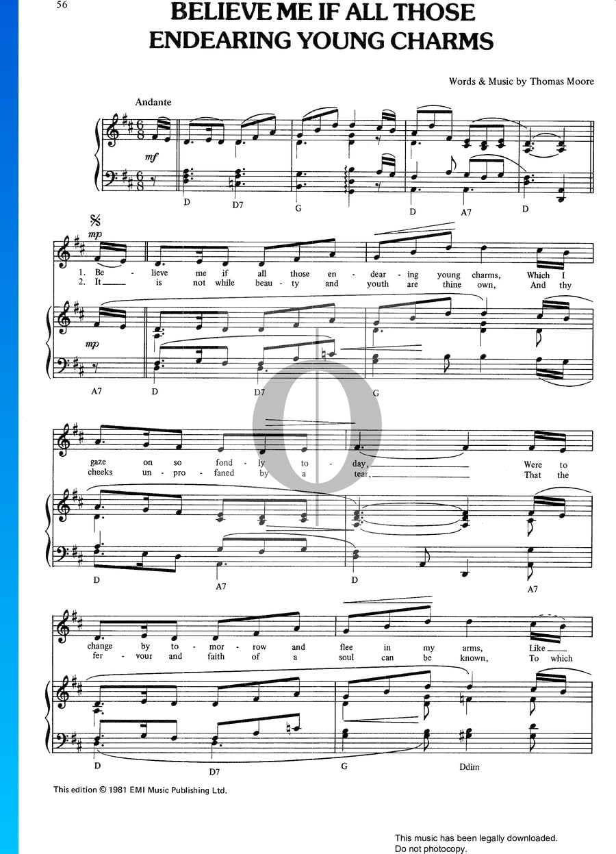 Believe Me If All Those Endearing Young Charms Sheet Music (Piano ...