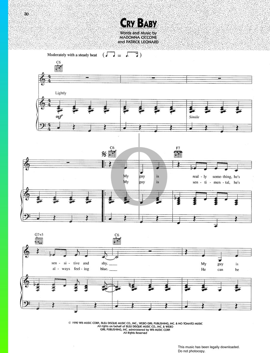 Cry Baby Piano Sheet Music from Dick Tracy by Madonna - OKTAV