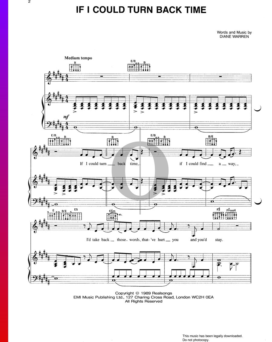 If I Could Turn Back Time (Cher) Piano Sheet Music - OKTAV