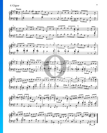 Partition Suite No. 5 en Fa dièse mineur, HWV 431: 4. Gigue