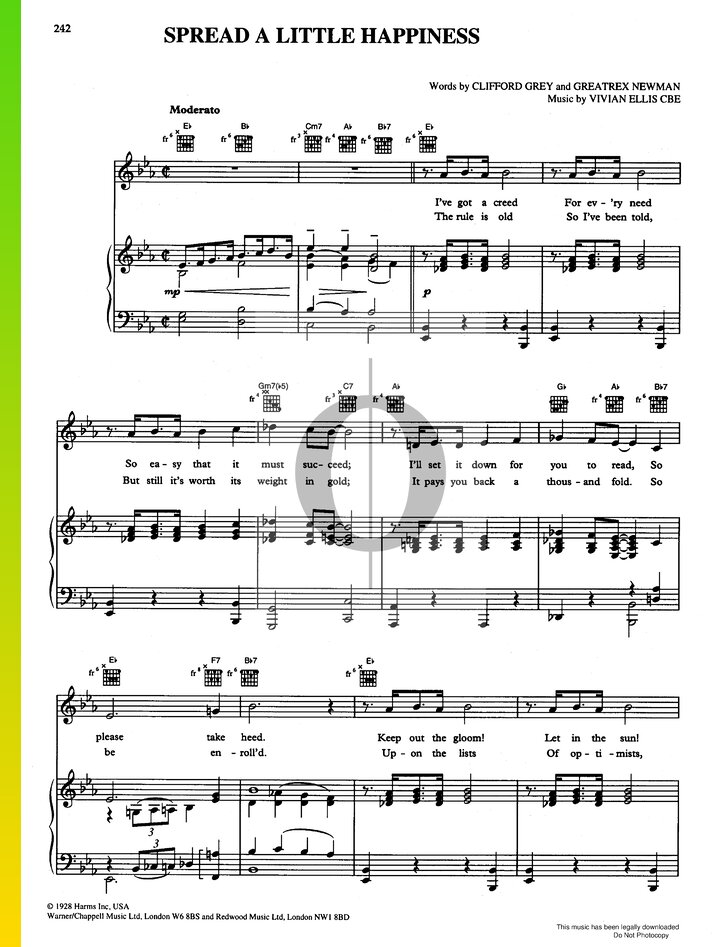 Spread A Little Happiness (Binnie Hale) Piano Sheet Music - OKTAV