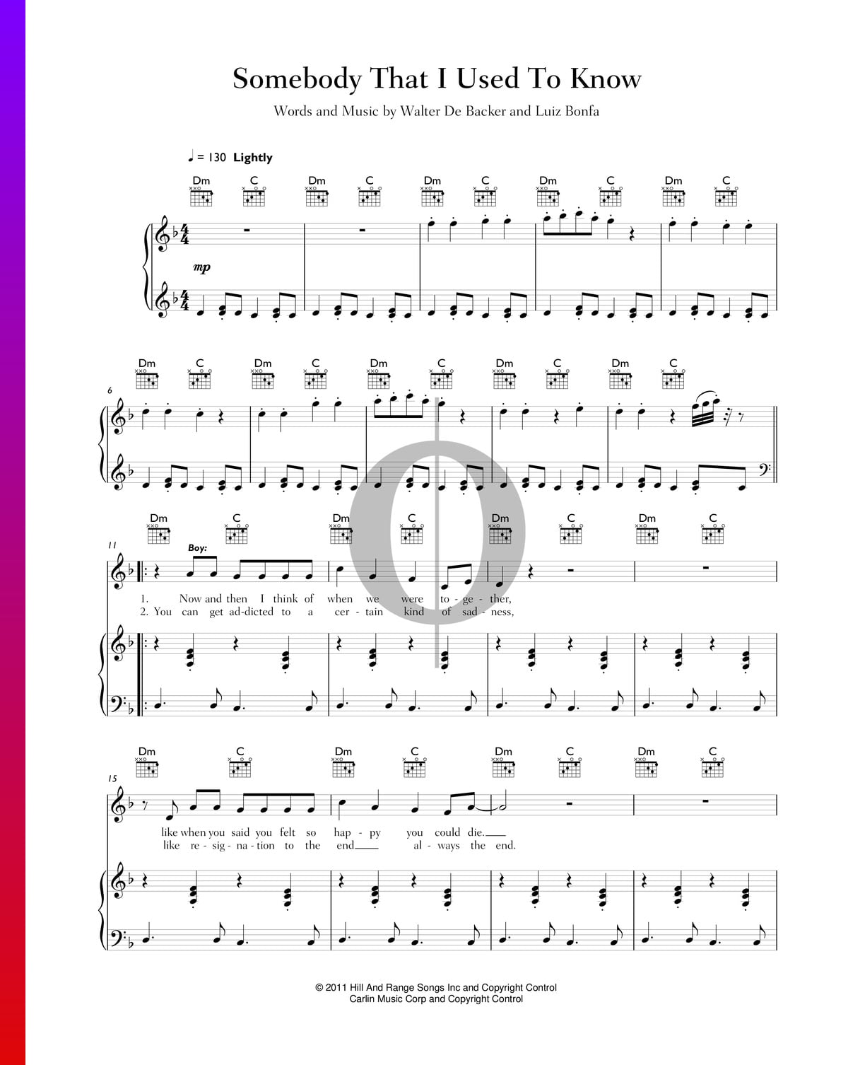 Somebody That I Used To Know Sheet Music Piano Voice Guitar Pdf Download Streaming Oktav