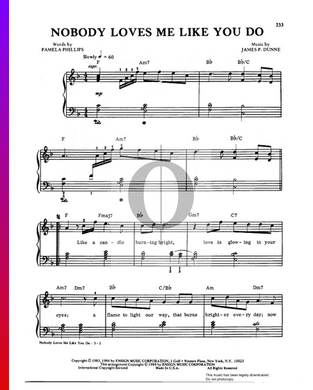 Nobody Loves Me Like You Do Sheet Music