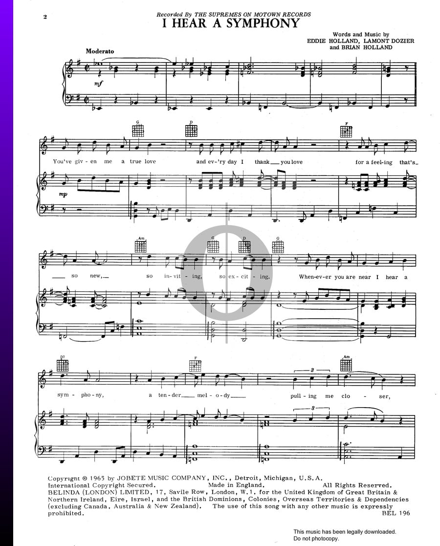 I Hear A Symphony The Supremes Piano Sheet Music OKTAV