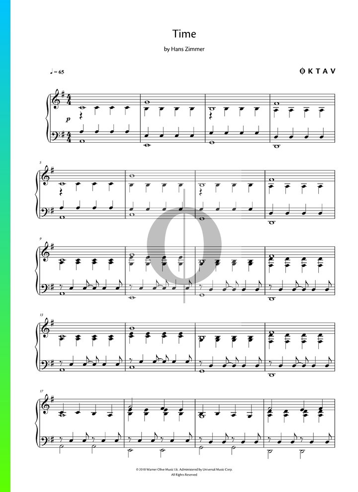 Time Sheet Music from Inception by Hans Zimmer PDF Download OKTAV