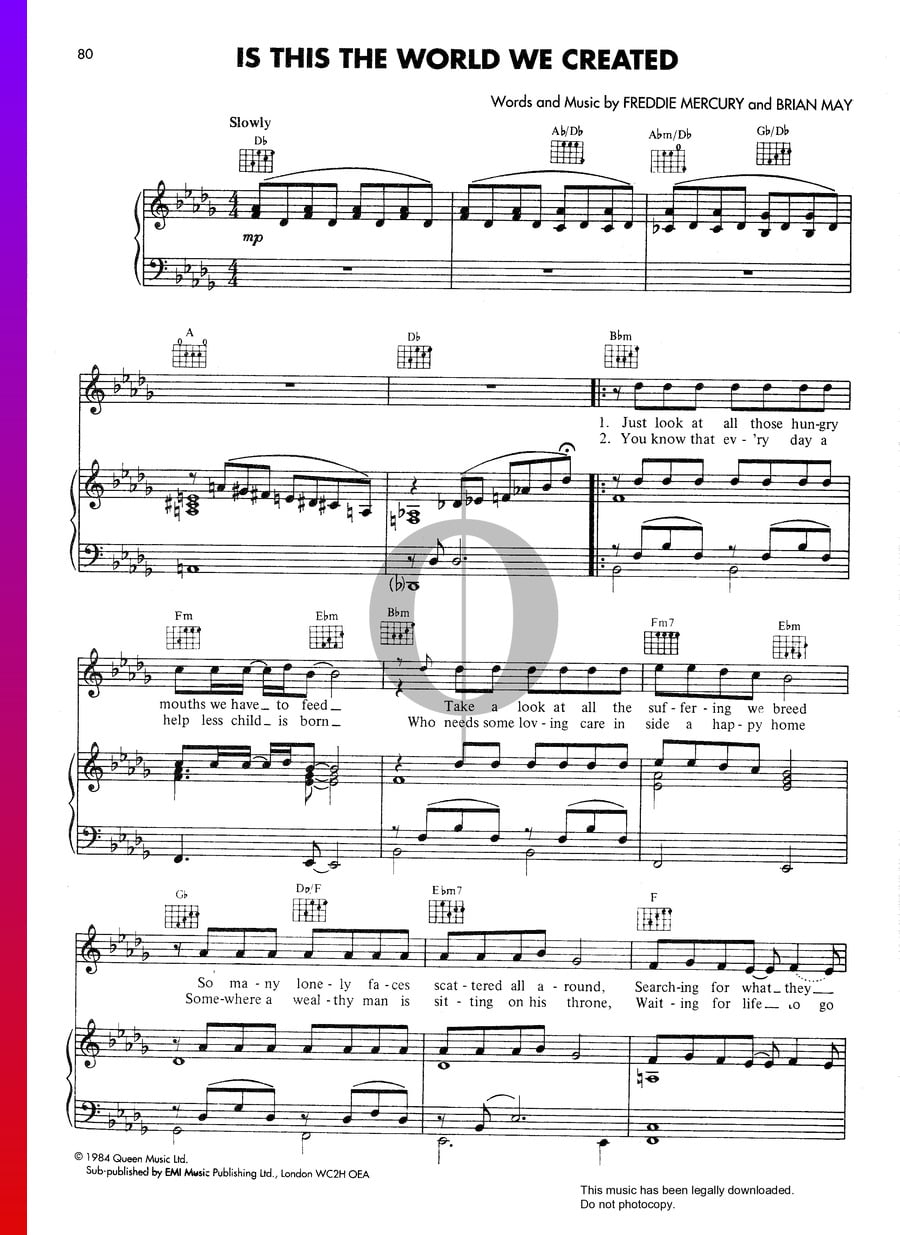 Is This The World We Created (Queen) Piano Sheet Music - OKTAV