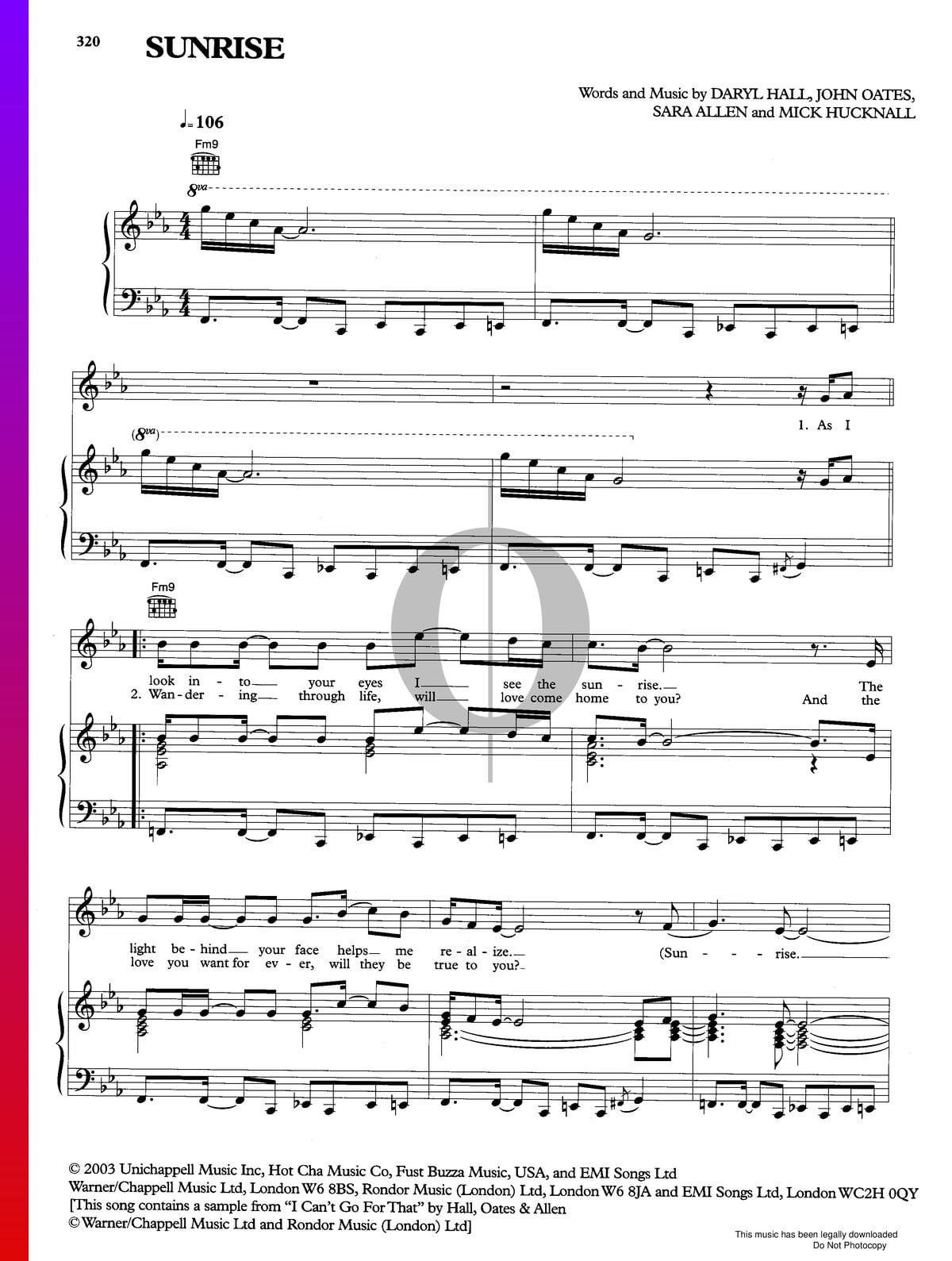▷ Sunrise Sheet Music (Piano, Guitar, Voice) | PDF - OKTAV