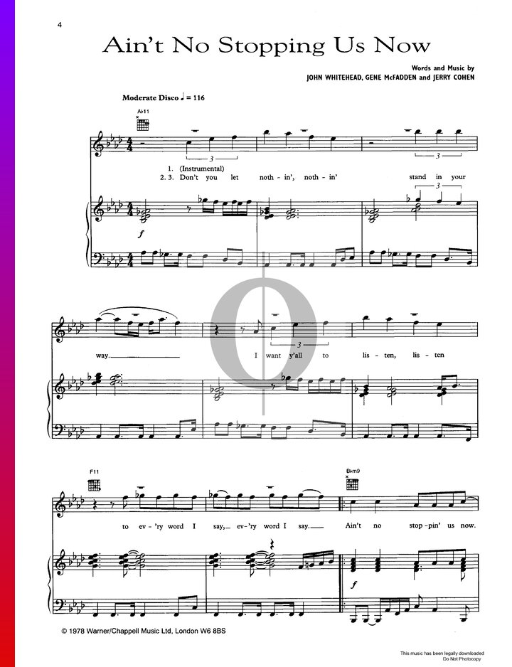 Ain't No Stoppin' Us Now (McFadden & Whitehead) Piano Sheet Music OKTAV
