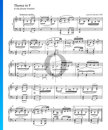 Theme in F Major, D 156 (Second Version) Sheet Music