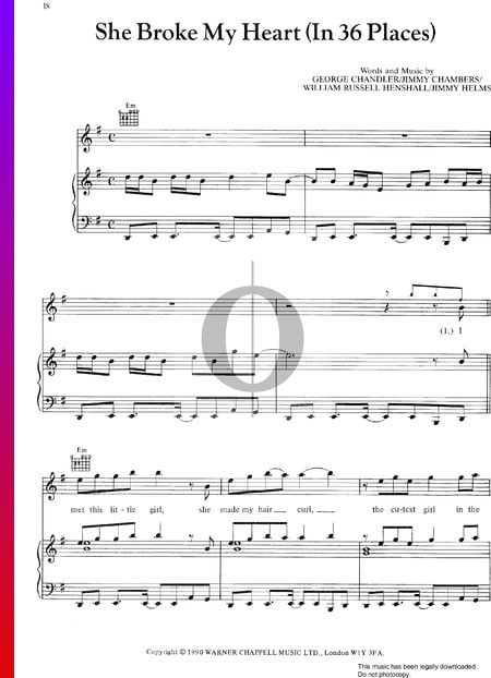 She Broke My Heart (In 36 Places) Sheet Music