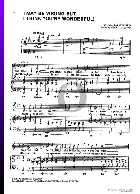 I May Be Wrong But, I Think You're Wonderful Musik-Noten
