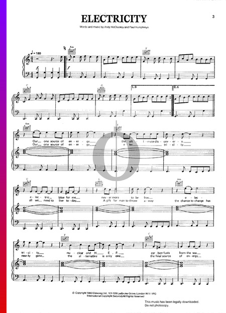 Electricity Sheet Music Piano Voice Guitar Pdf Download Streaming Oktav