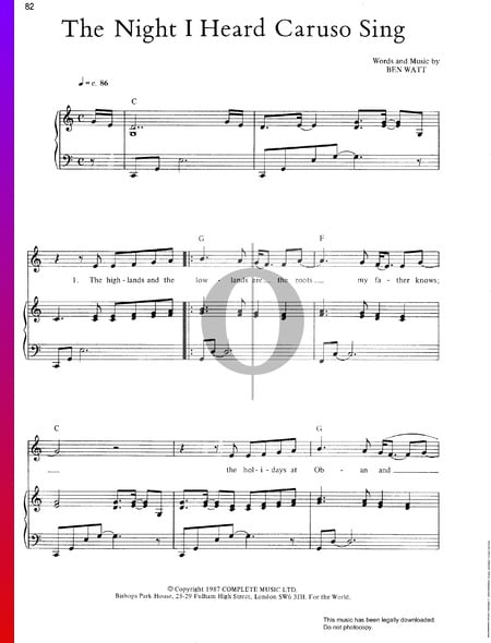 The Night I Heard Caruso Sing Partitura