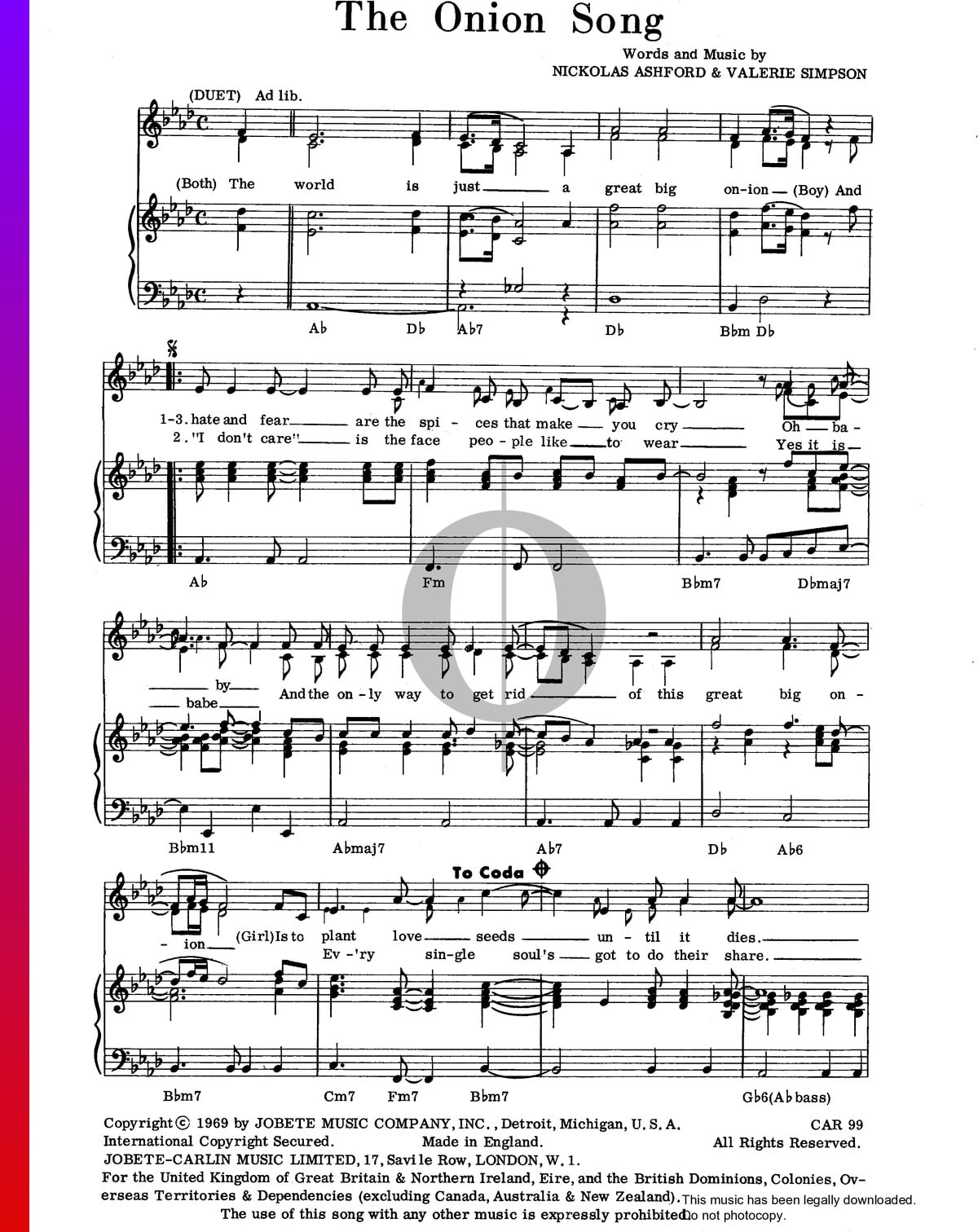 The Onion Song Sheet Music (Piano, Voice) - OKTAV