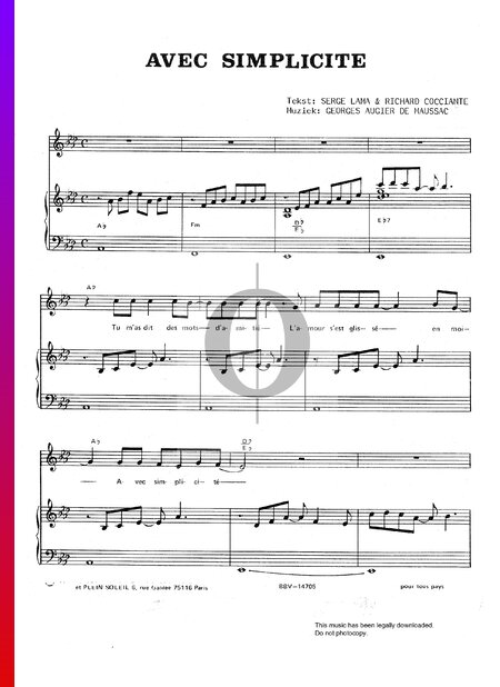 Avec Simplicite Sheet Music