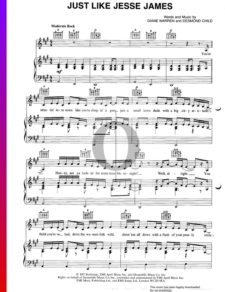 Just Like Jesse James (Cher) Piano Sheet Music - OKTAV