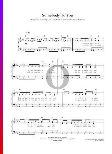 Somebody To You Sheet Music