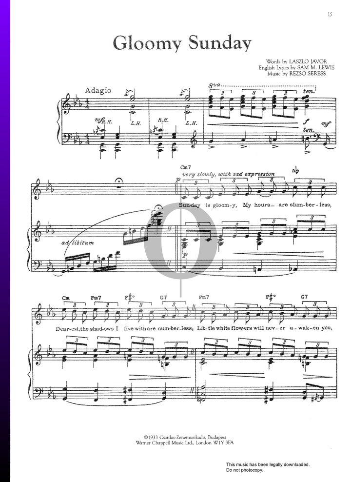 Gloomy Sunday Sheet Music (Piano, Voice) - OKTAV