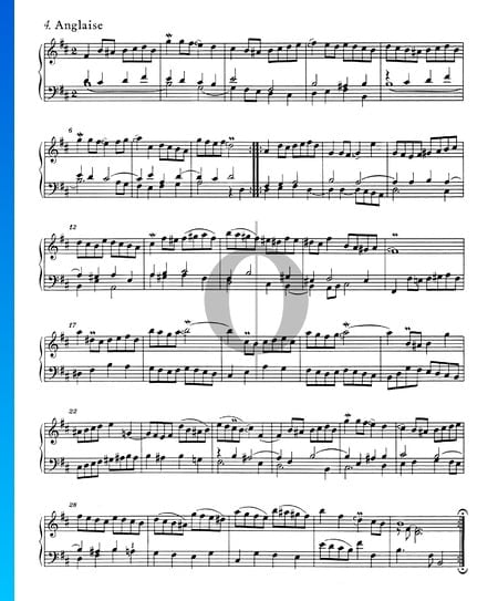 Suite francesa n.º 3 en si bemol menor, BWV 814: 4. Anglaise Partitura
