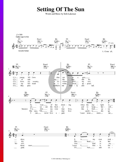 Setting Of The Sun Sheet Music