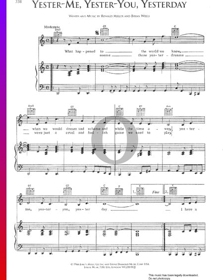 Yester-Me, Yester-You, Yesterday Partitura