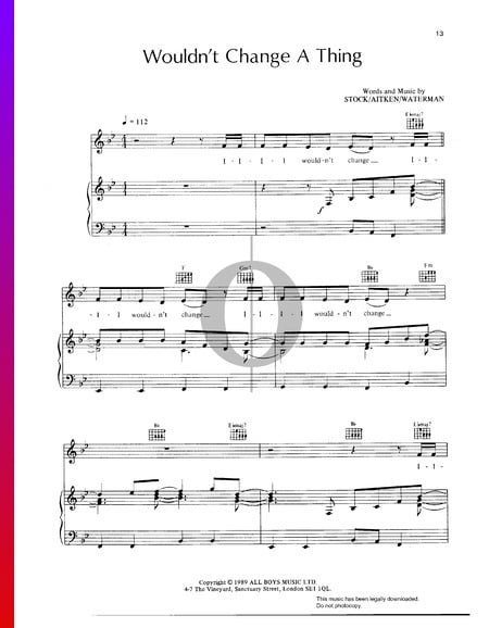 Wouldn't Change A Thing Sheet Music