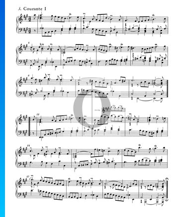 Suite inglesa n.º 1 en la mayor, BWV 806: 3. Courante I Partitura