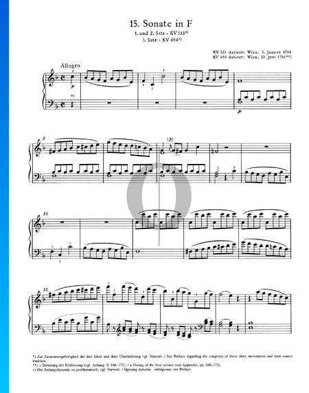 Klaviersonate Nr. 15 F-Dur, KV 533: 1. Allegro