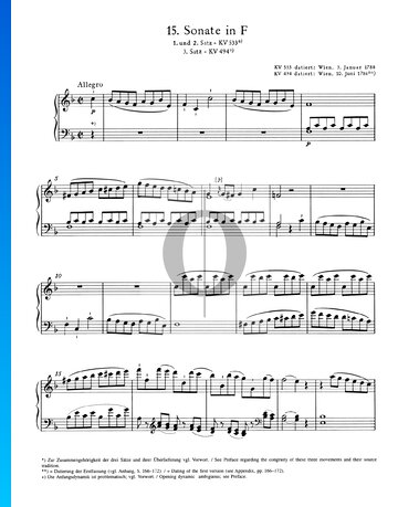 Piano Sonata No. 15 F Major, KV 533: 1. Allegro Spartito
