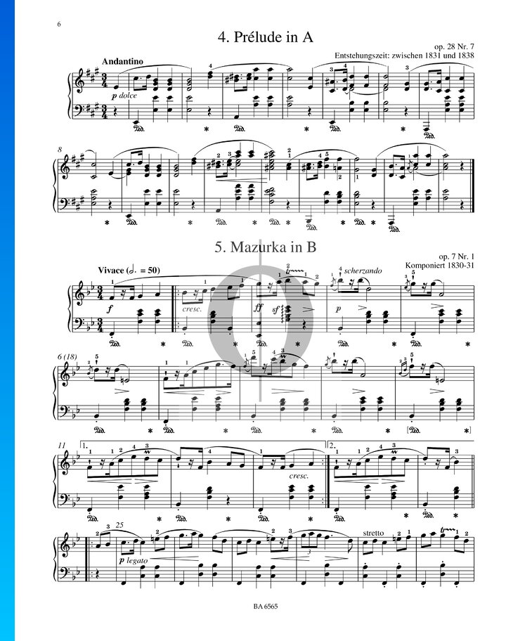 Mazurka In B-flat Major, Op. 7 No. 1 (Frédéric Chopin) Piano Sheet ...