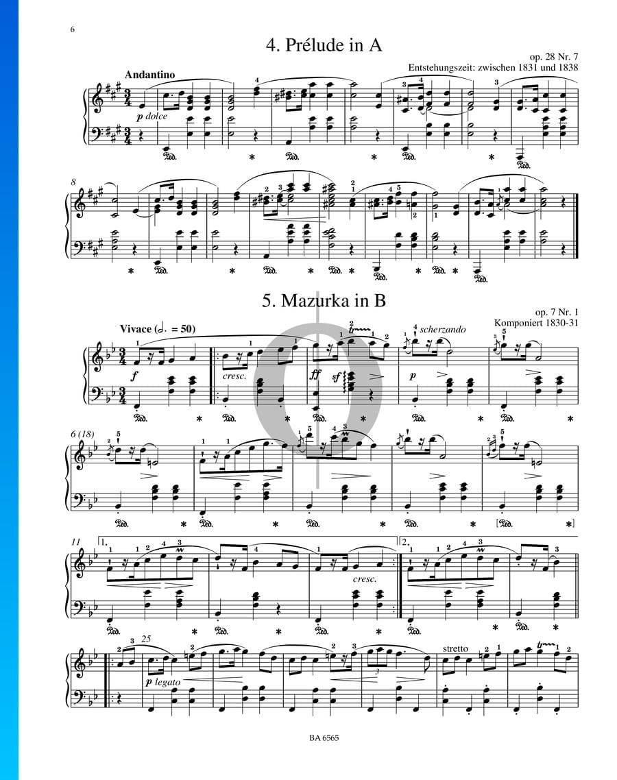 Mazurka In B-flat Major, Op. 7 No. 1 (Frédéric Chopin) Piano Sheet ...