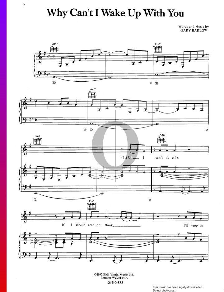 Why Can't I Wake Up With You Sheet Music (Piano, Voice, Guitar) OKTAV