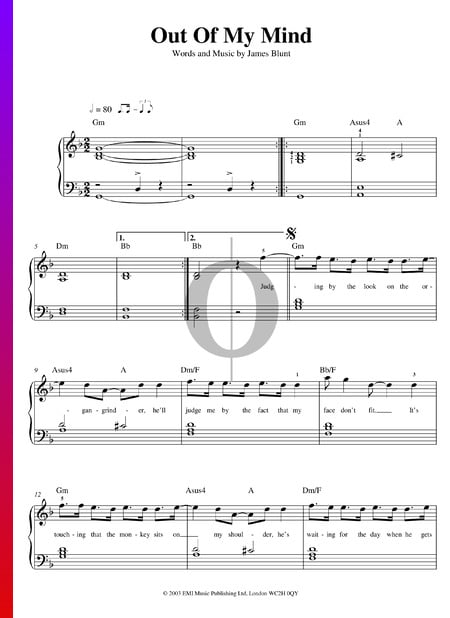 Out Of My Mind Partitura