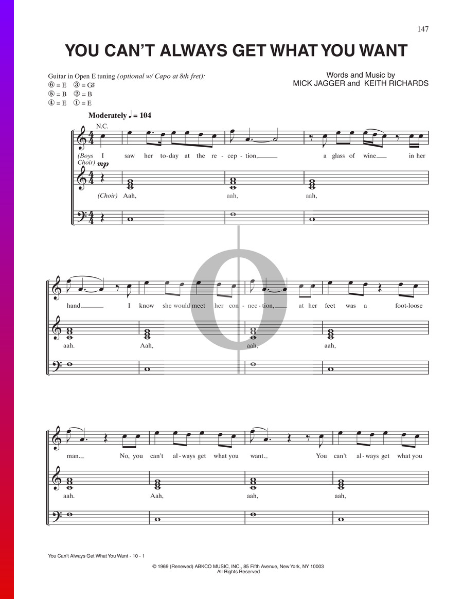 You Can't Always Get What You Want (The Rolling Stones) Piano Sheet ...