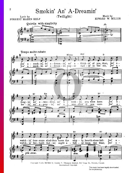 Smokin' An' A-Dreamin' (Twilight) Sheet Music