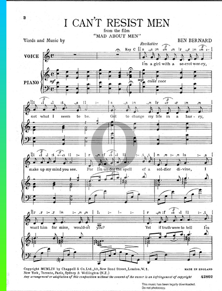 I Can't Resist Men Sheet Music