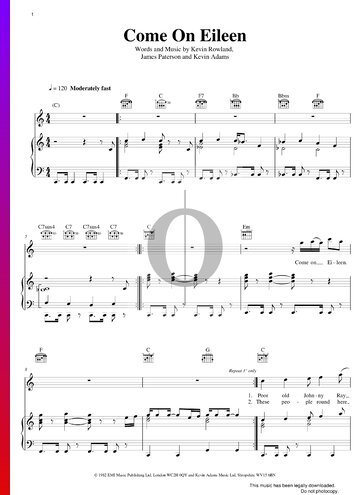 Come On Eileen Sheet Music
